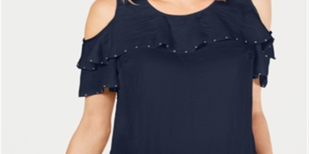 JM Collection Women's Ruffled Off the Shoulder Top Blue Size Medium