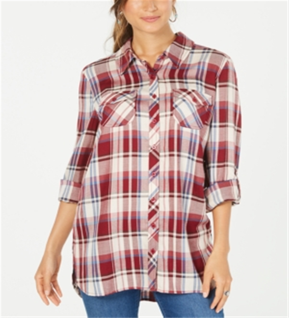 Style & Co Women's Plaid Tunic Red Size Large