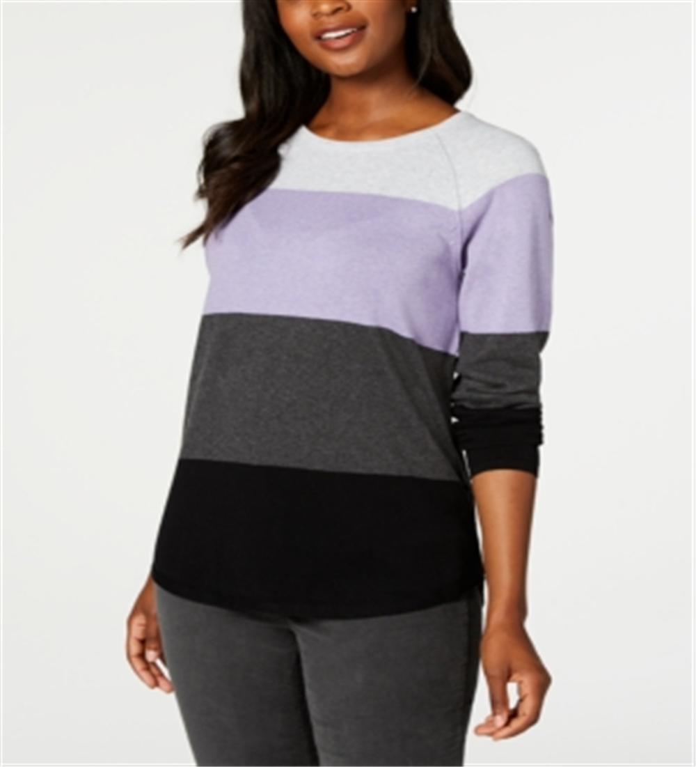 Karen Scott Women's Colorblocked Pullover Sweater Purple Size Medium