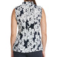DKNY Women's Pleated Tie Floral Sleeveless V Neck Top Blue Size Large