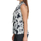 DKNY Women's Pleated Tie Floral Sleeveless V Neck Top Blue Size Large
