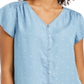 Style & Co Women's Printed Button Down Top Blue Size X-Large