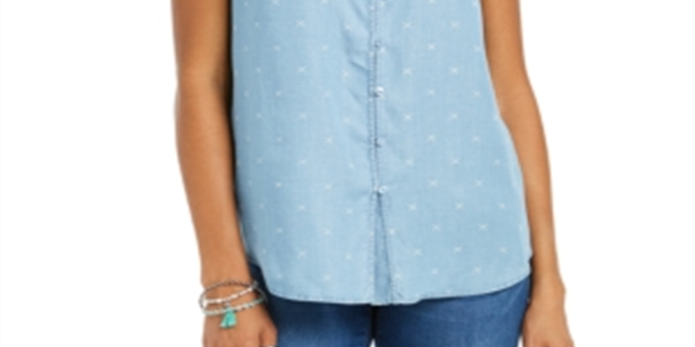 Style & Co Women's Printed Button Down Top Blue Size X-Large