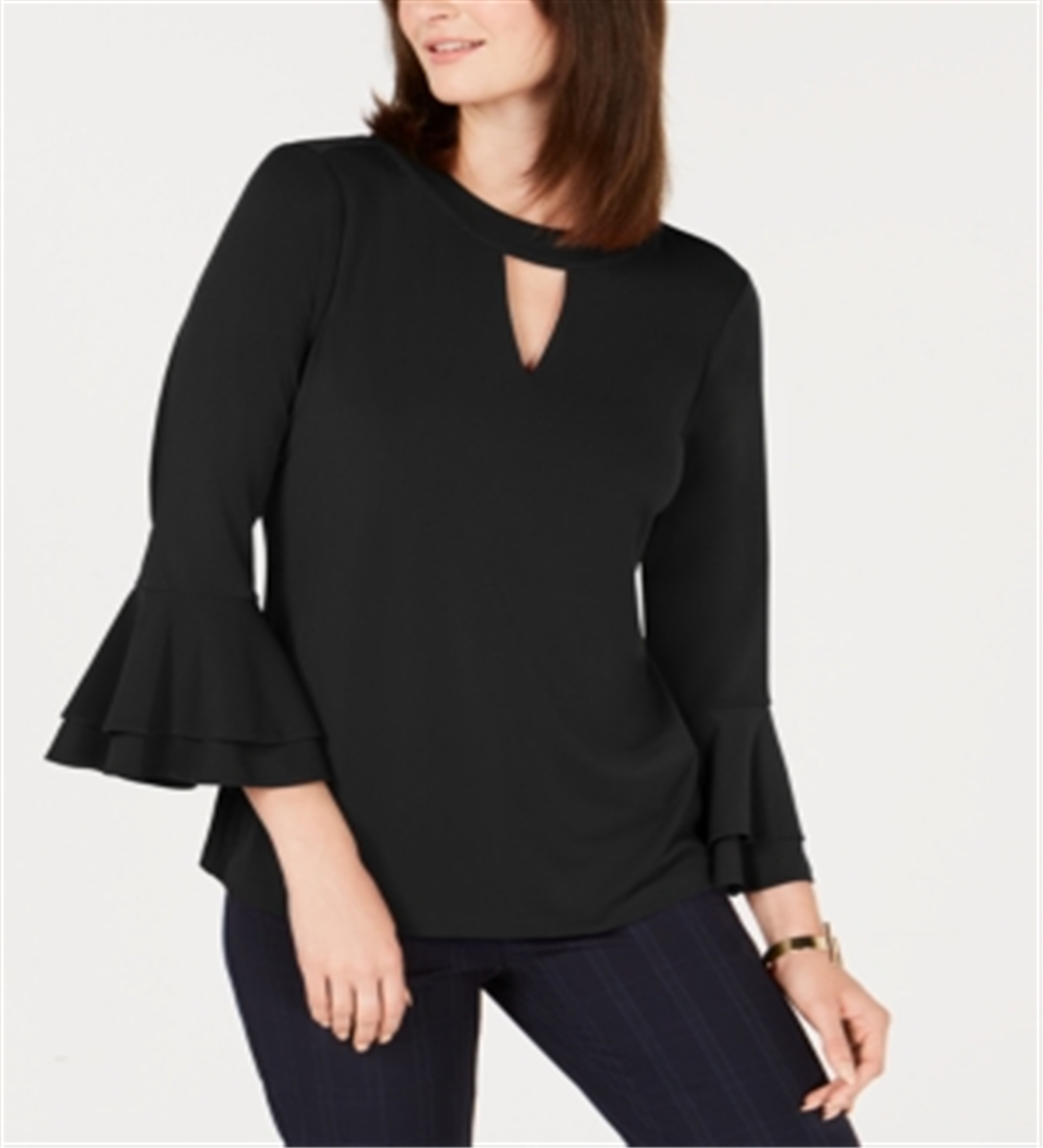 Charter Club Women's Bell Sleeve Keyhole Top Black Size Large