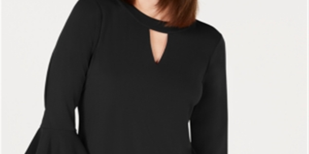 Charter Club Women's Bell Sleeve Keyhole Top Black Size Large