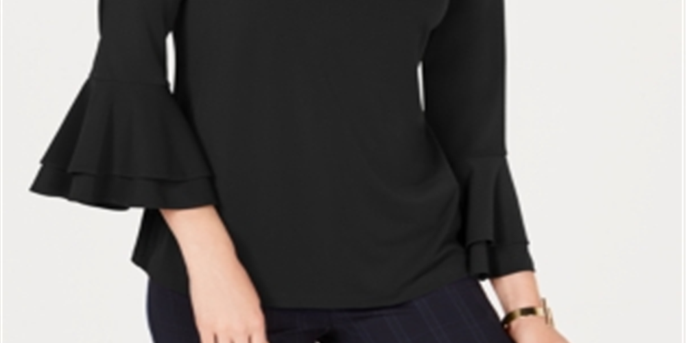 Charter Club Women's Bell Sleeve Keyhole Top Black Size Large