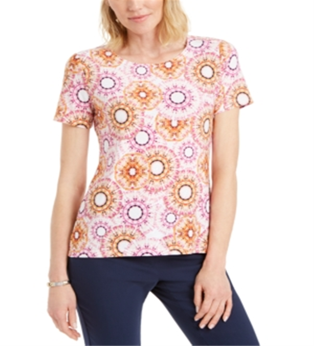 JM Collection Women's Printed Jacquard T-Shirt Pink Size Medium