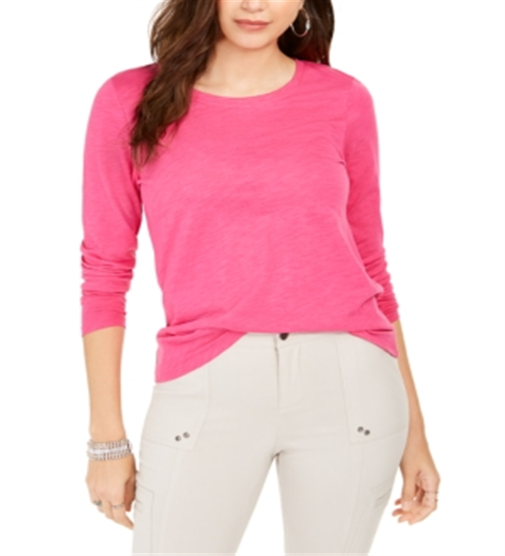Style & Co Women's Long Sleeve Crewneck Top Pink Size Small