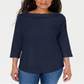 Karen Scott Women's Cotton Lace Trim Top Blue Size Large