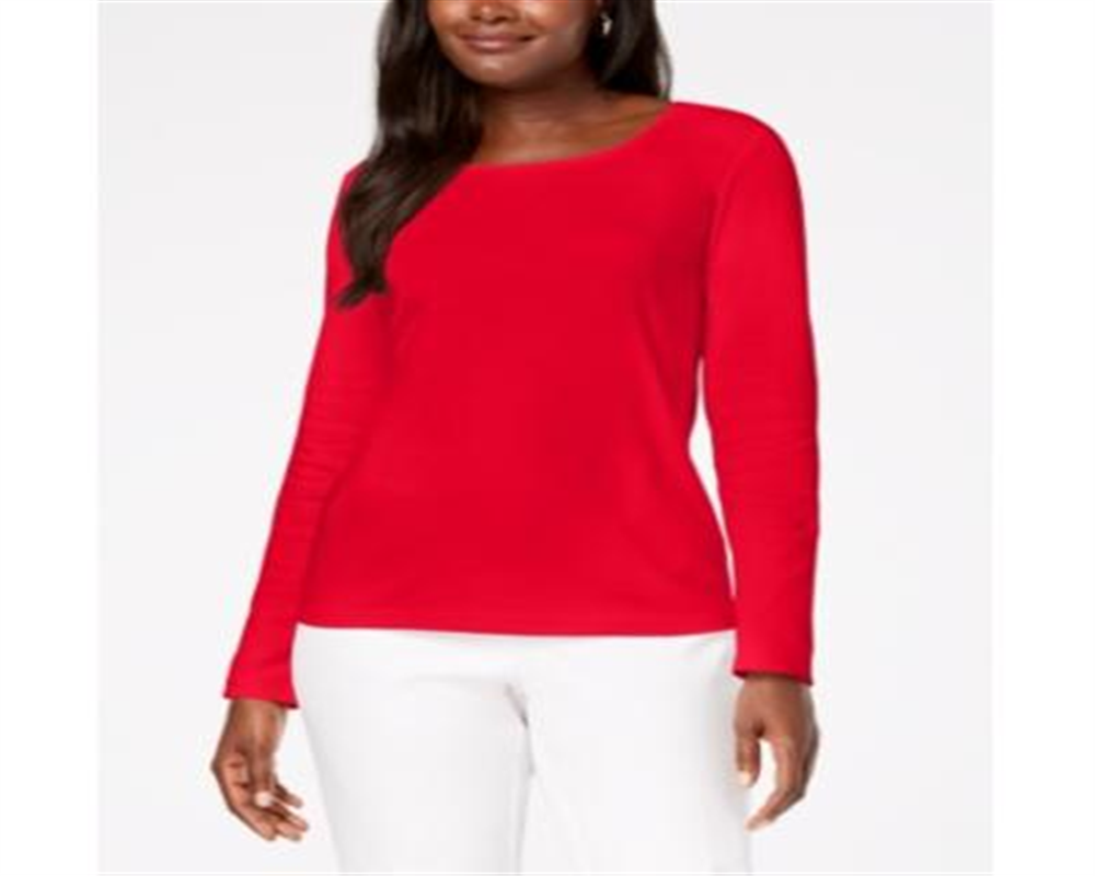 Karen Scott Women's Cotton Scoop Neck Top Red Size X-Large