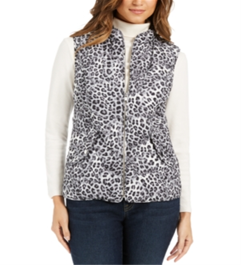 Charter Club Women's Printed Zip Front Vest White Size Petite Small