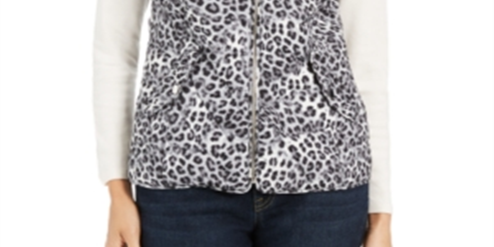 Charter Club Women's Printed Zip Front Vest White Size Petite Small