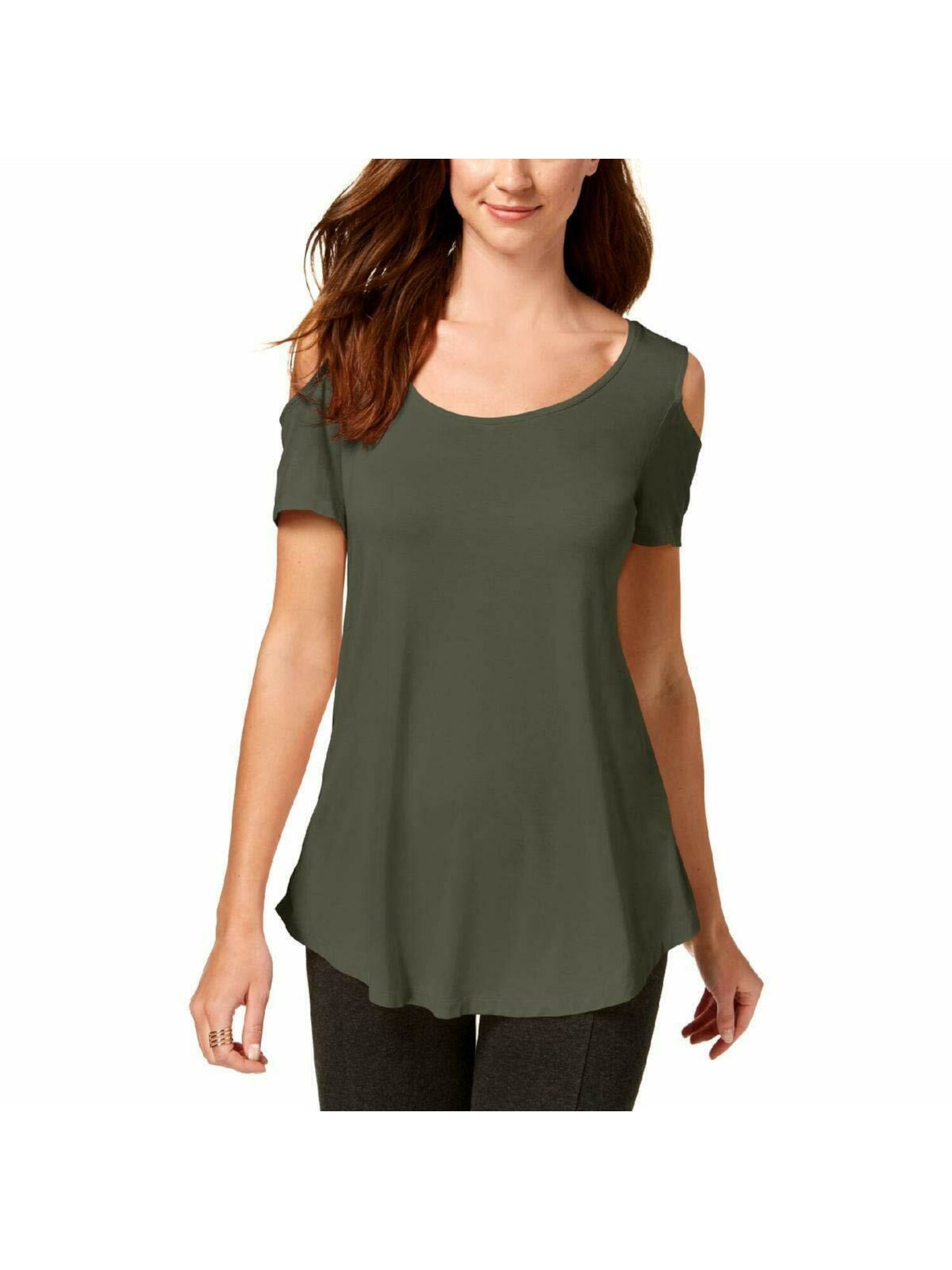 JM Collection Women's Cold Shoulder Swing T-Shirt Green Size Large