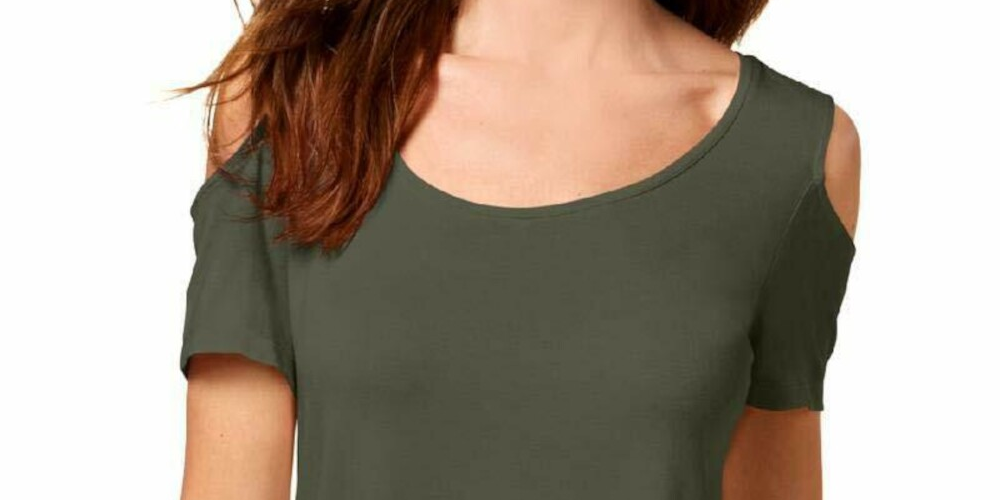 JM Collection Women's Cold Shoulder Swing T-Shirt Green Size Large