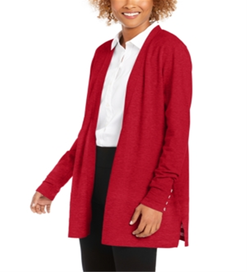 Charter Club Women's Open Front Cardigan Red Size Large
