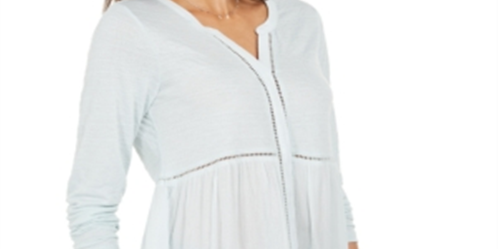 Style & Co Women's V Neck Mixed Woven Top Blue Size Small