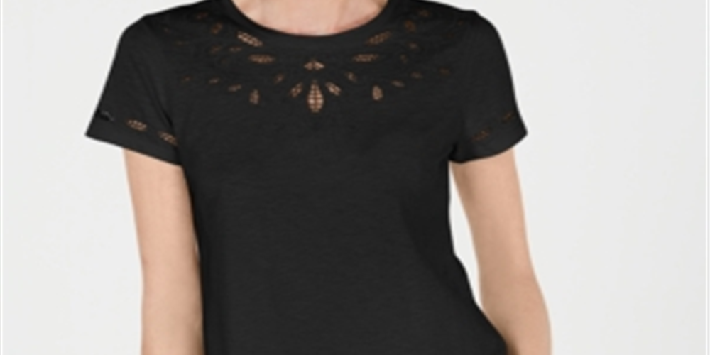Charter Club Women's Cutout Cotton T-Shirt Black Size XX-Large