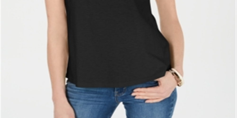 Charter Club Women's Cutout Cotton T-Shirt Black Size XX-Large