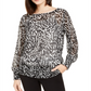 Alfani Women's Smocked Top White/black zebra Size Petite Medium