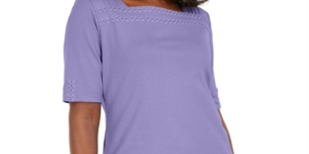 Karen Scott Women's Cotton Eyelet Trim Top Purple Size Small