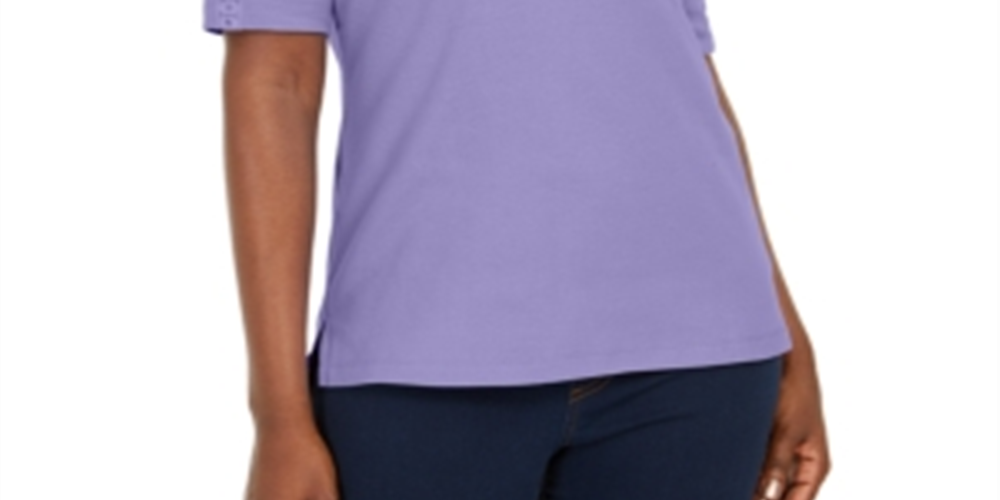 Karen Scott Women's Cotton Eyelet Trim Top Purple Size Small