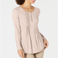 Style & Co Women's Long Sleeve Pintuck Top Pink Size Large