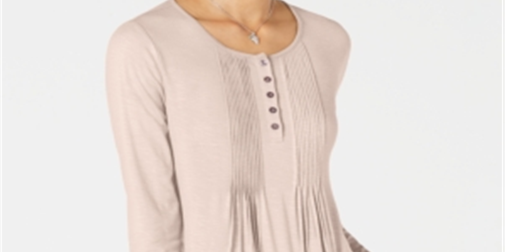 Style & Co Women's Long Sleeve Pintuck Top Pink Size Large