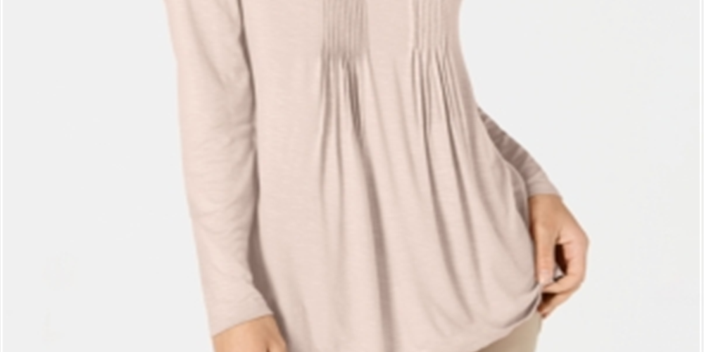 Style & Co Women's Long Sleeve Pintuck Top Pink Size Large