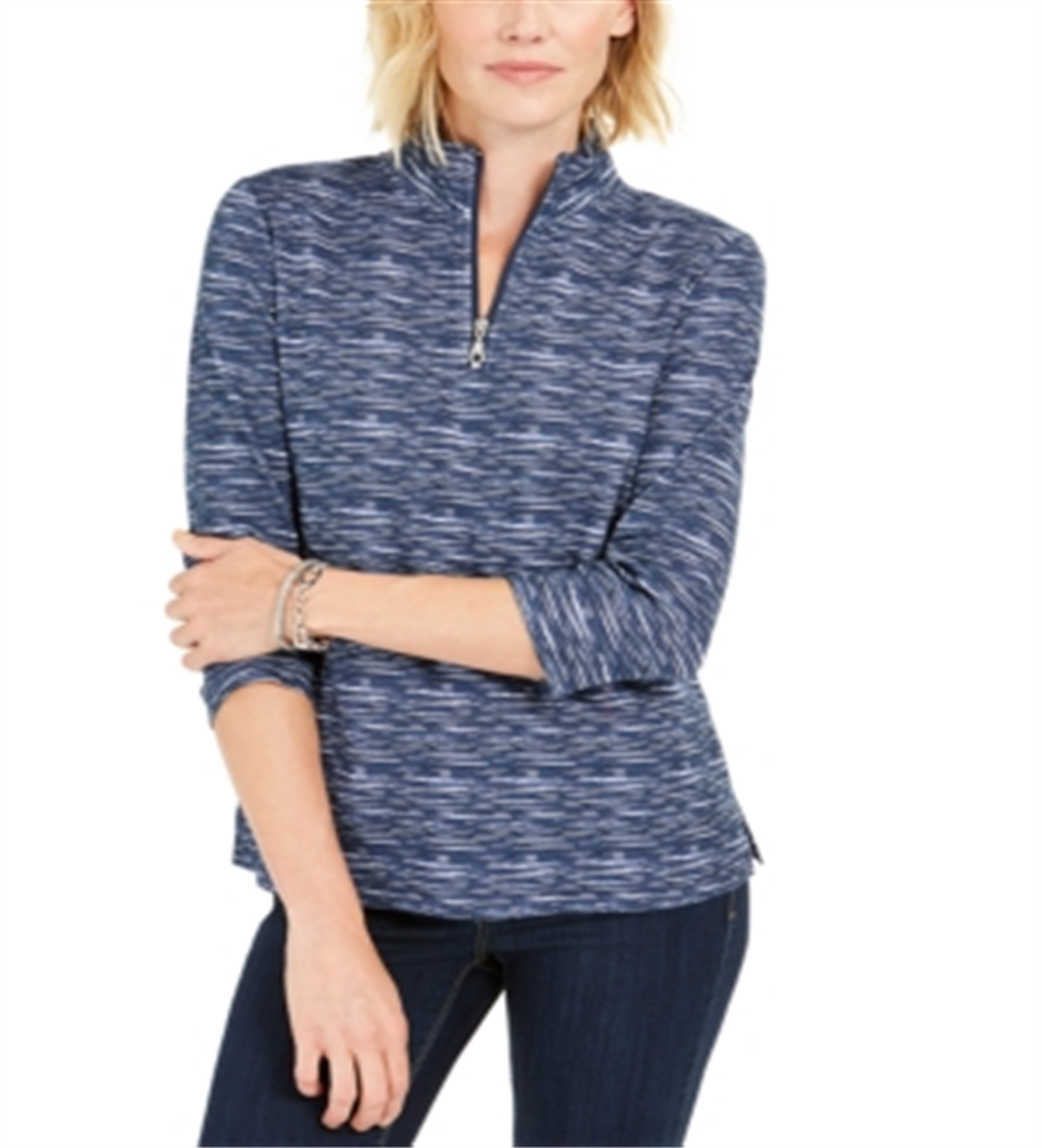 Karen Scott Women's Zip Neck Pullover Blue Size M