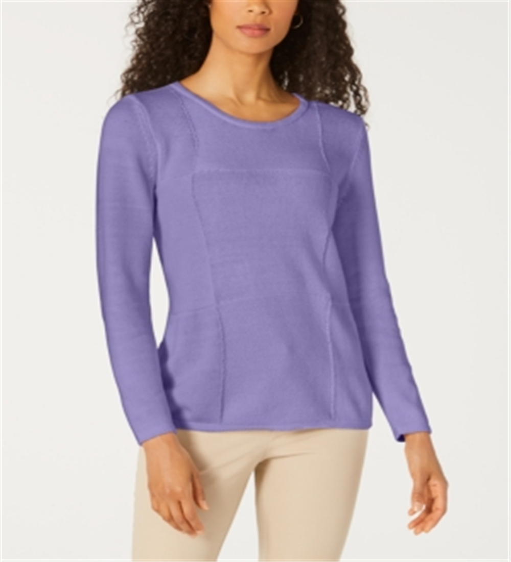 Karen Scott Women's Patchwork Stitch Pullover Sweater Purple Size X-Small