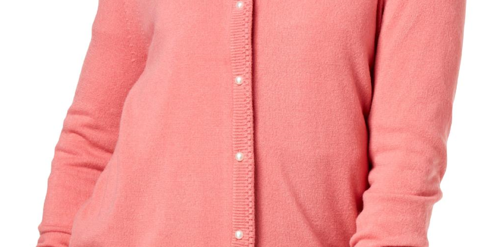 Karen Scott Women's Bead Button Cardigan Pink Size Medium