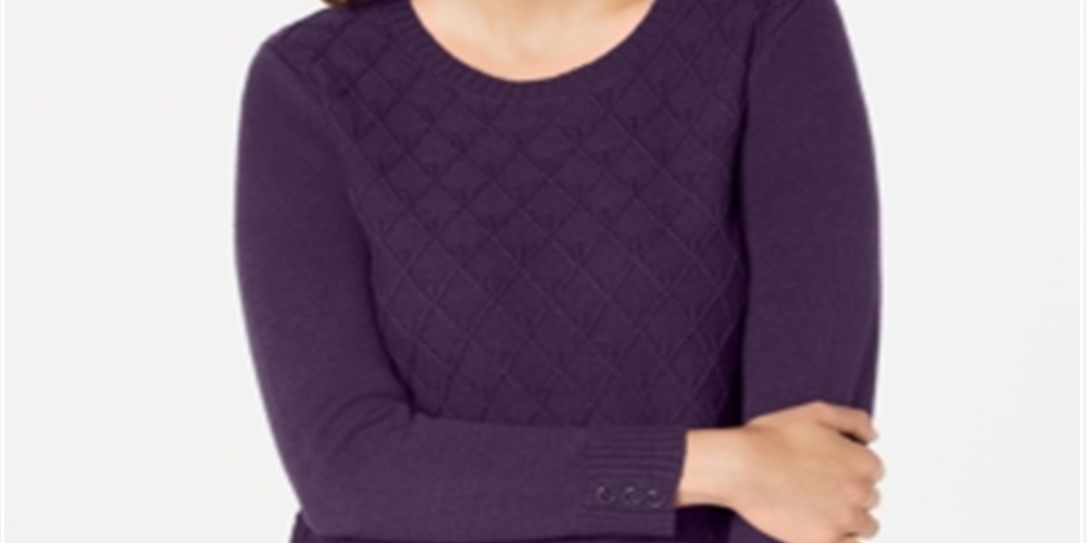 Karen Scott Women's Diamond Cable Knit Sweater Purple Size Medium