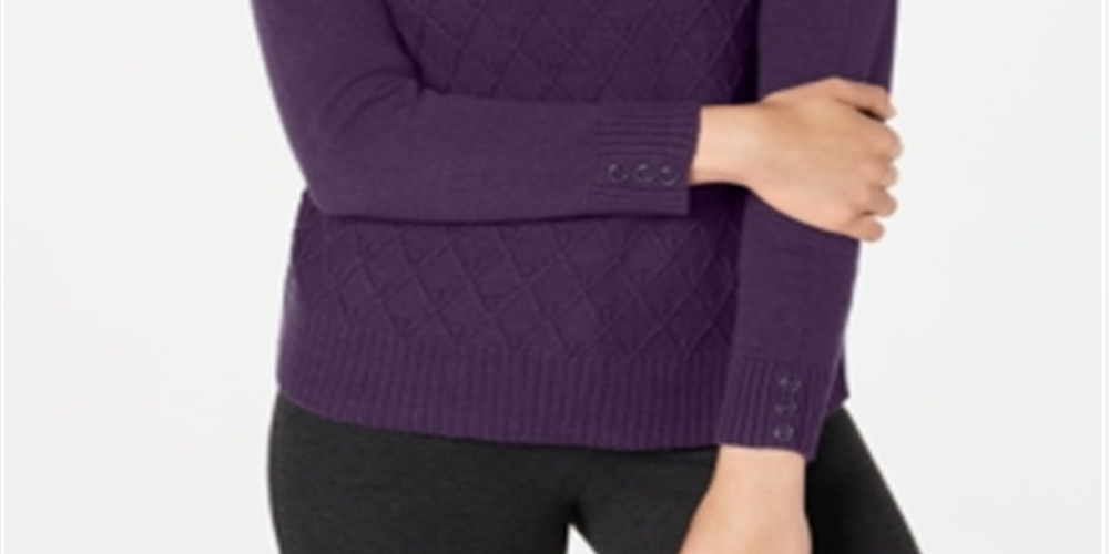 Karen Scott Women's Diamond Cable Knit Sweater Purple Size Medium