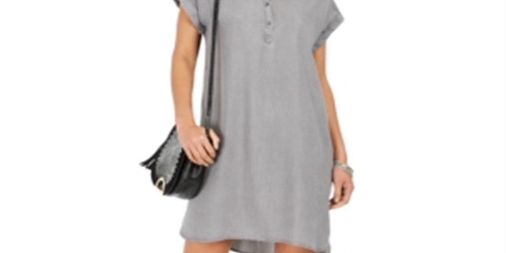 Style & Co Women's High Low Chambray Shirt Dress Gray Size X-Small