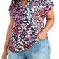 Rachel Roy Women's Patterned Cap Sleeve V Neck Top Black Size 3X