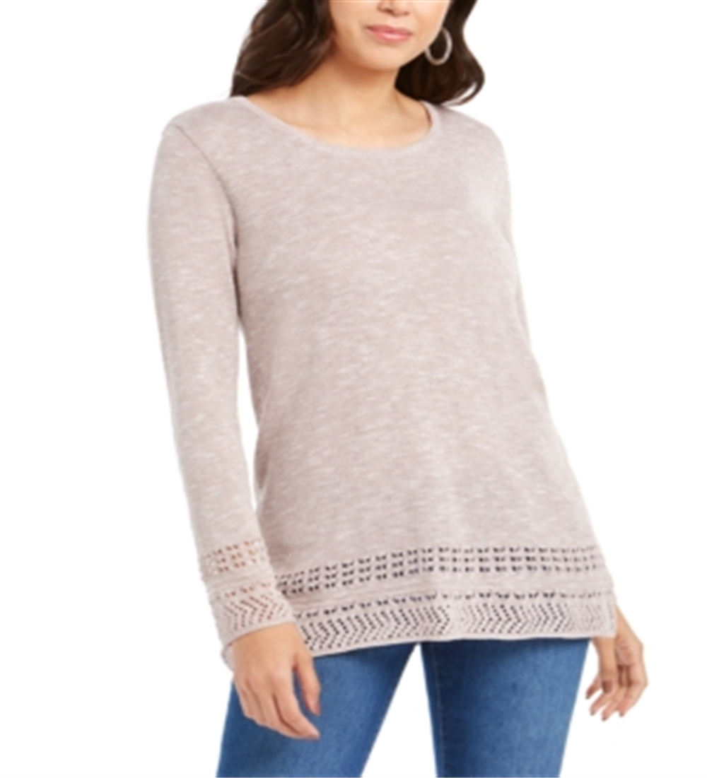 Style & Co Women's Pointelle Trim Sweater Dark Lavendor Size Petite S