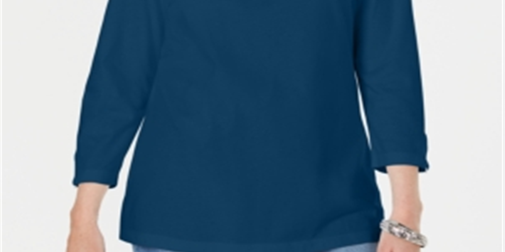 Karen Scott Women's Three Quarter Sleeve Top Blue Size Small