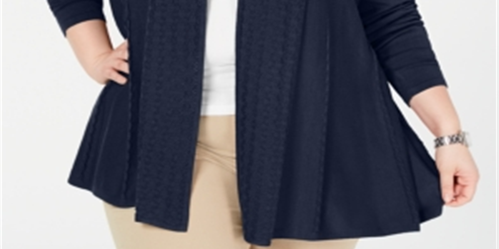 Karen Scott Women's Pointelle Trim Cardigan Sweater Blue Size 1X