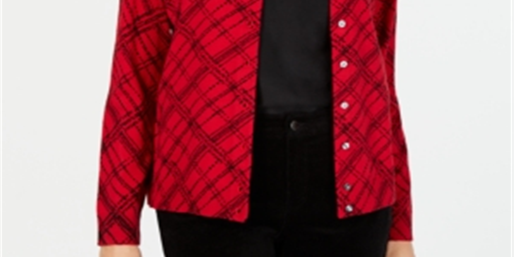 Karen Scott Women's Patterned Long Sleeve Button up Sweater Red Size Petite Small