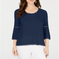 Style & Co Women's Crochet Trim Bell Sleeve Top Blue Size Medium