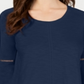 Style & Co Women's Crochet Trim Bell Sleeve Top Blue Size Medium