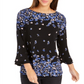 Charter Club Women's Ruffle Cuff Top Blue Combo Size Petite S/M