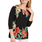JM Collection Women's Floral Print Hardware Keyhole Tunic Red Size Large