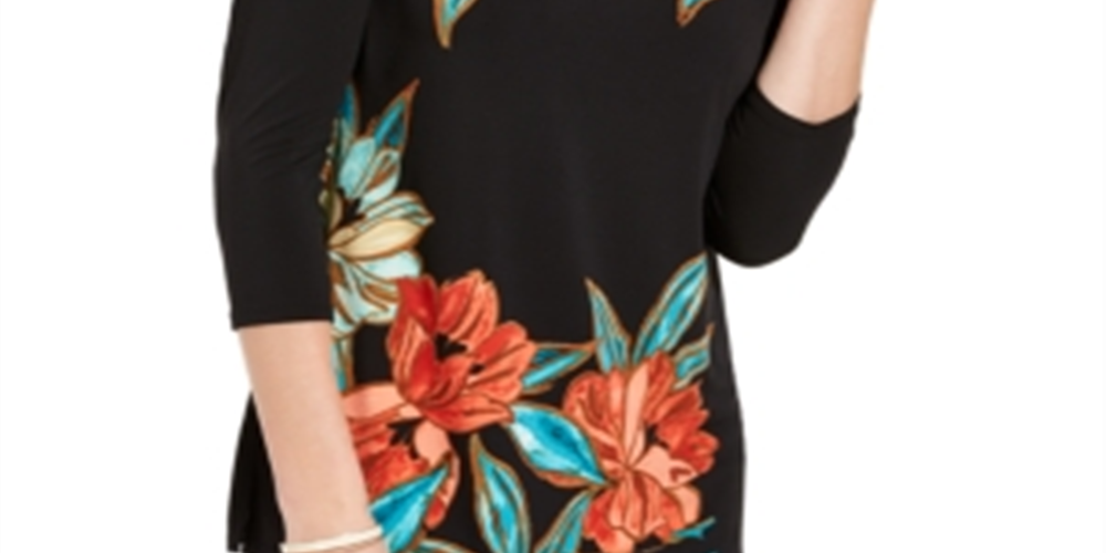 JM Collection Women's Floral Print Hardware Keyhole Tunic Red Size Large