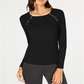 INC International Concepts Women's Zip Detail Ribbed Sweater Black Size Petite XL