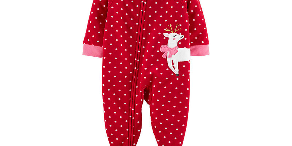 Carter's Baby Girl's Footed Fleece Reindeer Pajamas Red  Size 12 Months