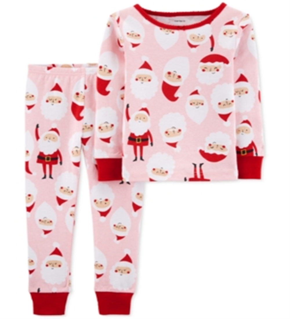Carter's Baby Girl's 2 Pc Cotton Santa Pajamas Set Pink Size 12MOS