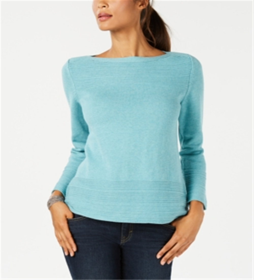 Karen Scott Women's Cotton Boat Neck Sweater Blue Size X-Small