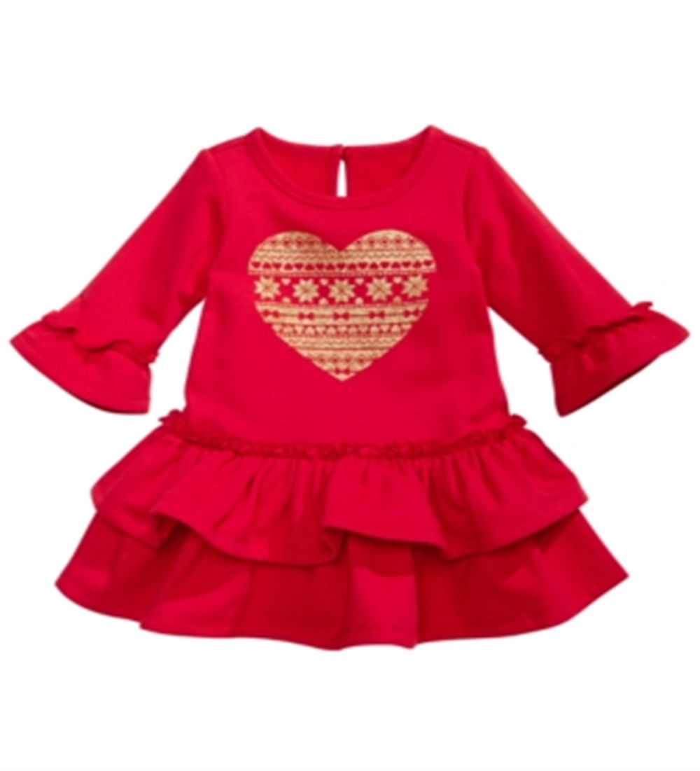 First Impressions Baby Girl's Sparkle Heart Ruffled Terry Dress Red Size 24MOS