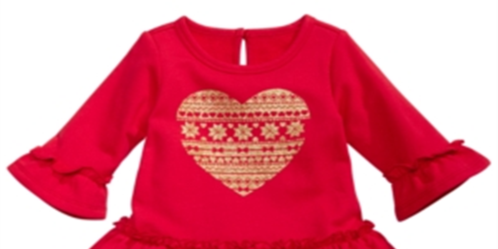 First Impressions Baby Girl's Sparkle Heart Ruffled Terry Dress Red Size 24MOS